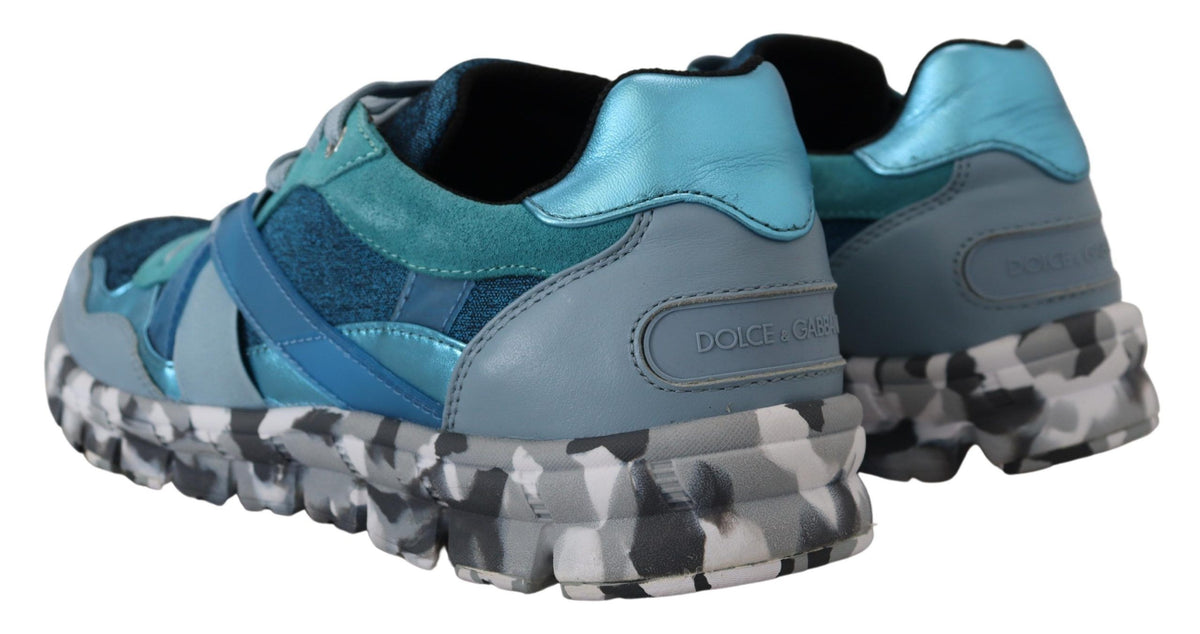 Indulge in the exquisite Dolce & Gabbana Blue Gray Leather Sport Low Top Sneakers, where Italian craftsmanship meets luxurious materials for unparalleled elegance.