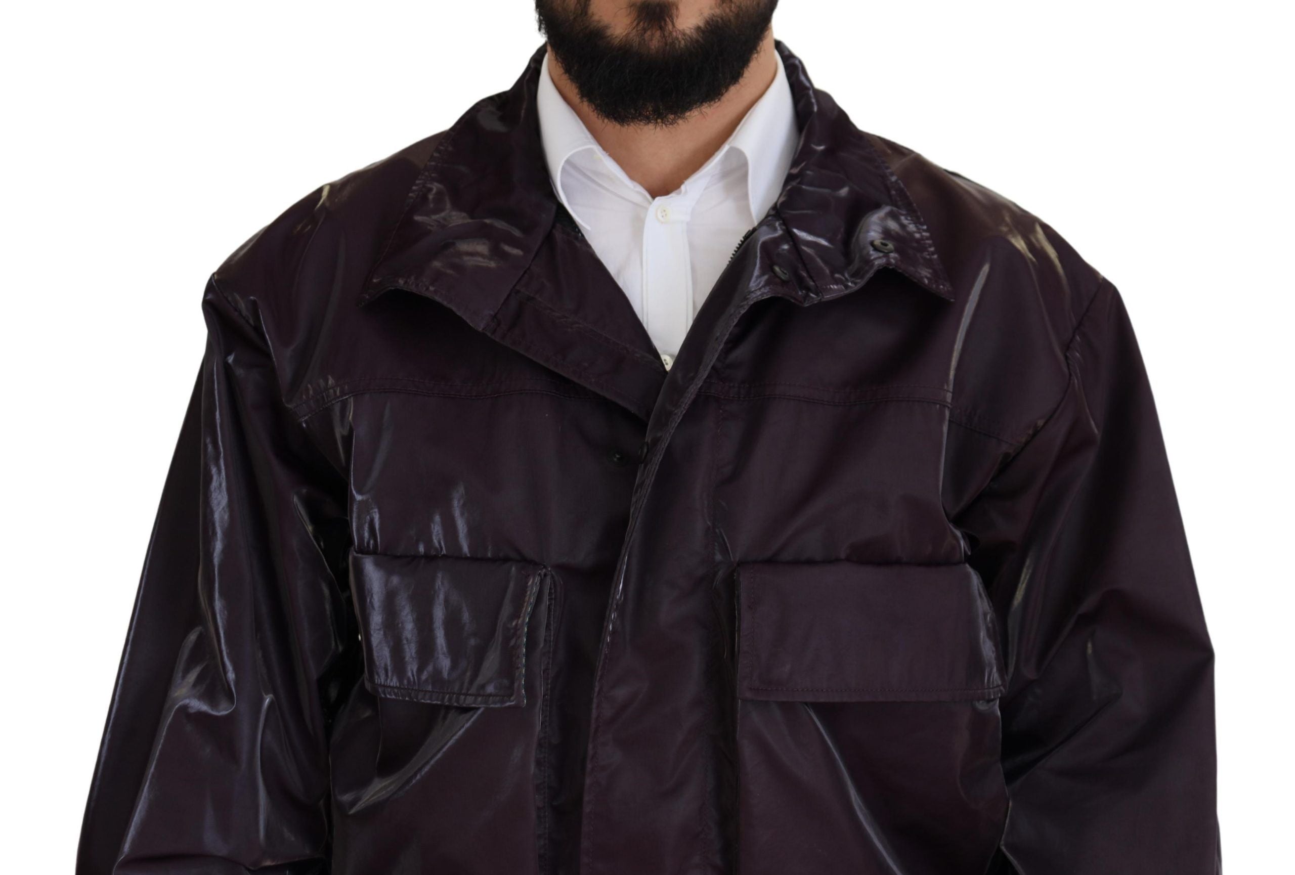 Dolce & Gabbana Purple Nylon Collared Biker Coat Jacket