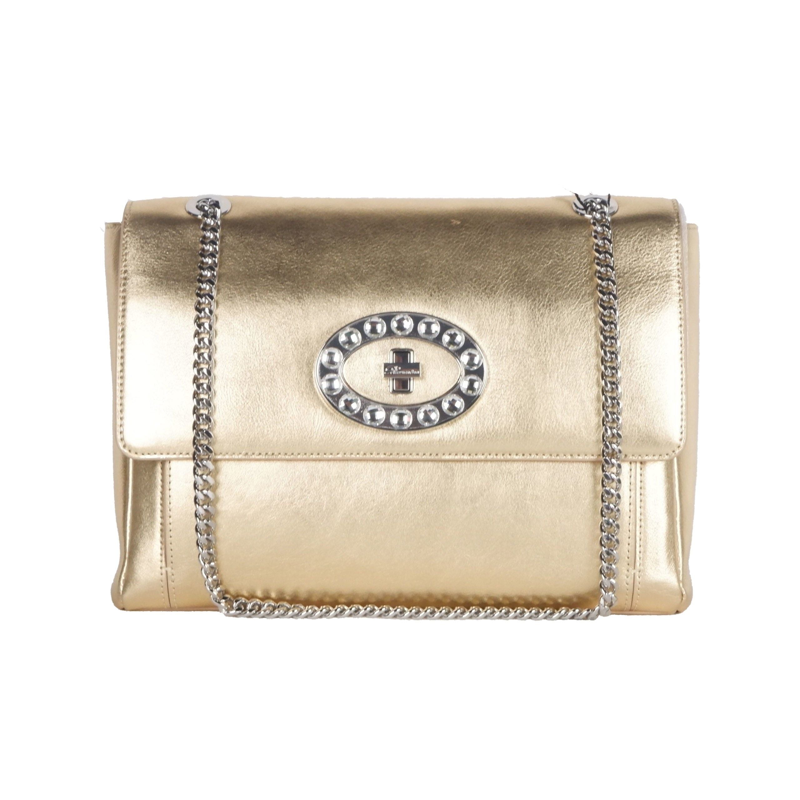Experience the allure of the Blumarine Gold Leather Shoulder Bag, a masterpiece of artisanal luxury that elevates your style and embodies sophistication.