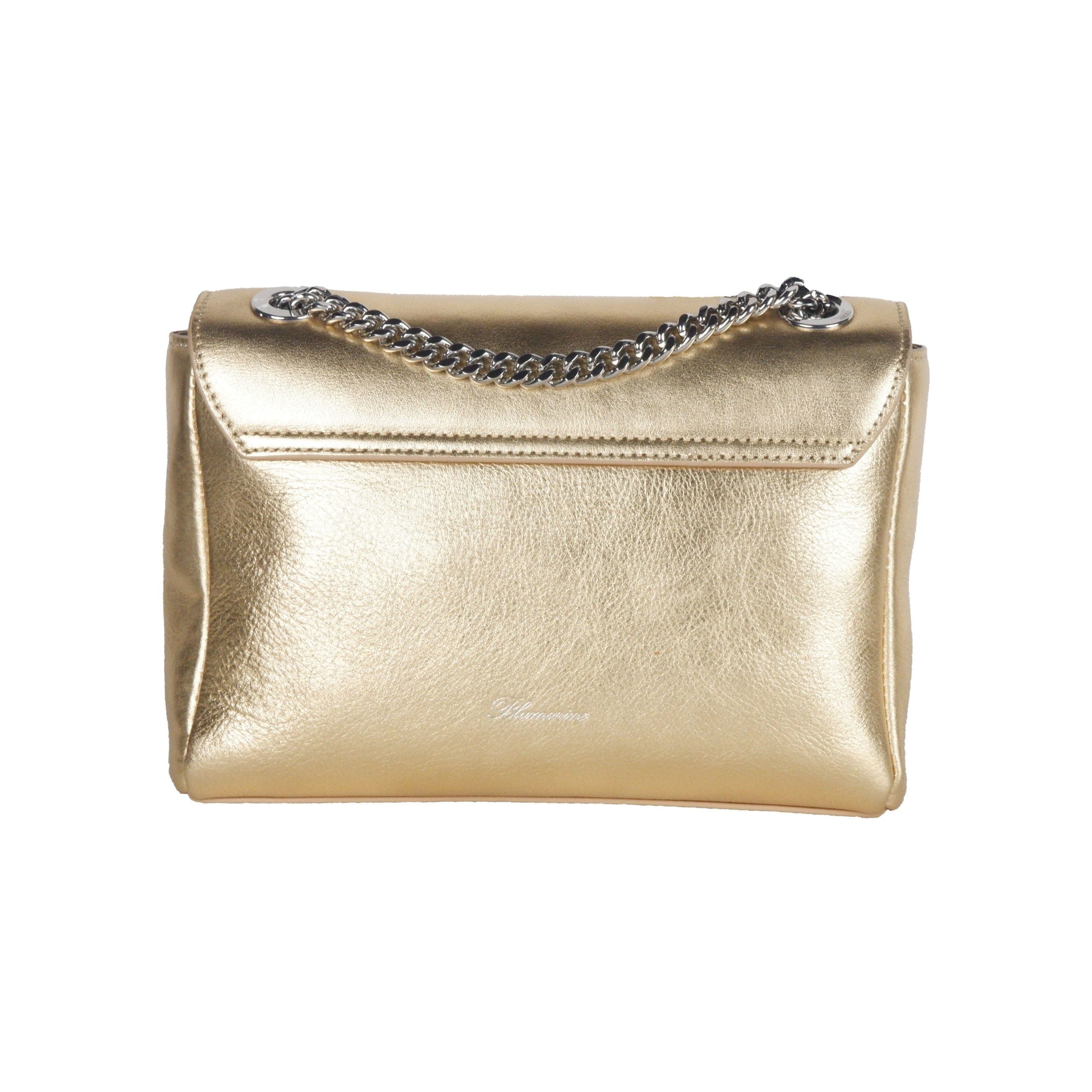 Discover the Blumarine Gold Leather Shoulder Bag, a symbol of artisanal luxury and sophistication, perfect for elevating any ensemble with its radiant allure.