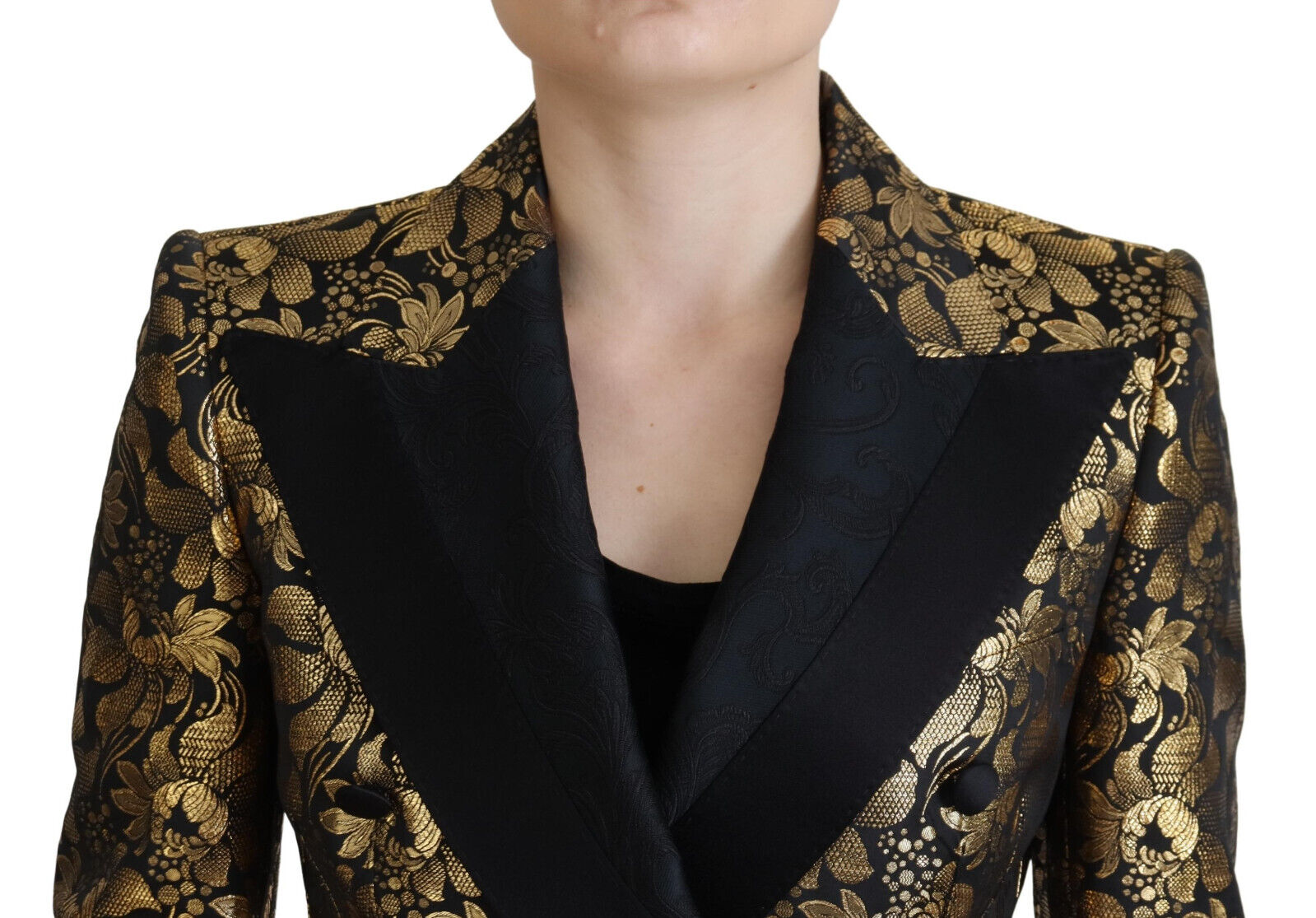 Dolce & Gabbana Black Gold Jacquard Coat Blazer Jacket