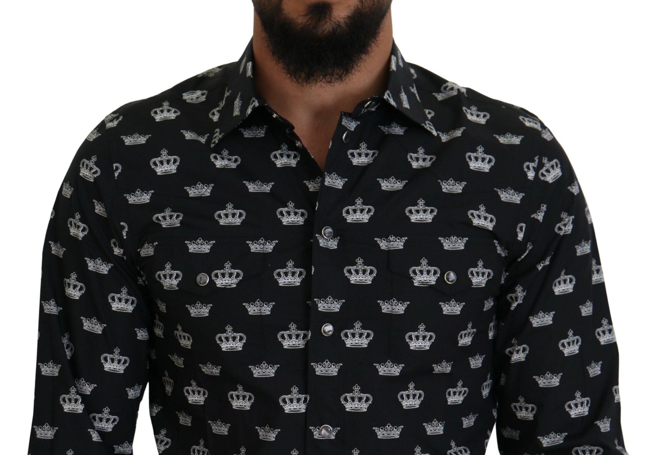 Dolce & Gabbana Black Crown Print GOLD Slim Shirt