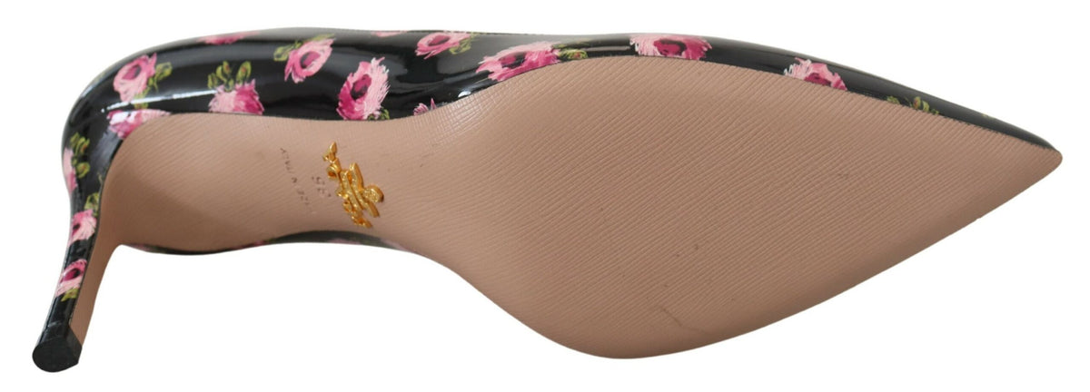 Prada Black Leather Floral Heels Stilettos - Timeless Luxury