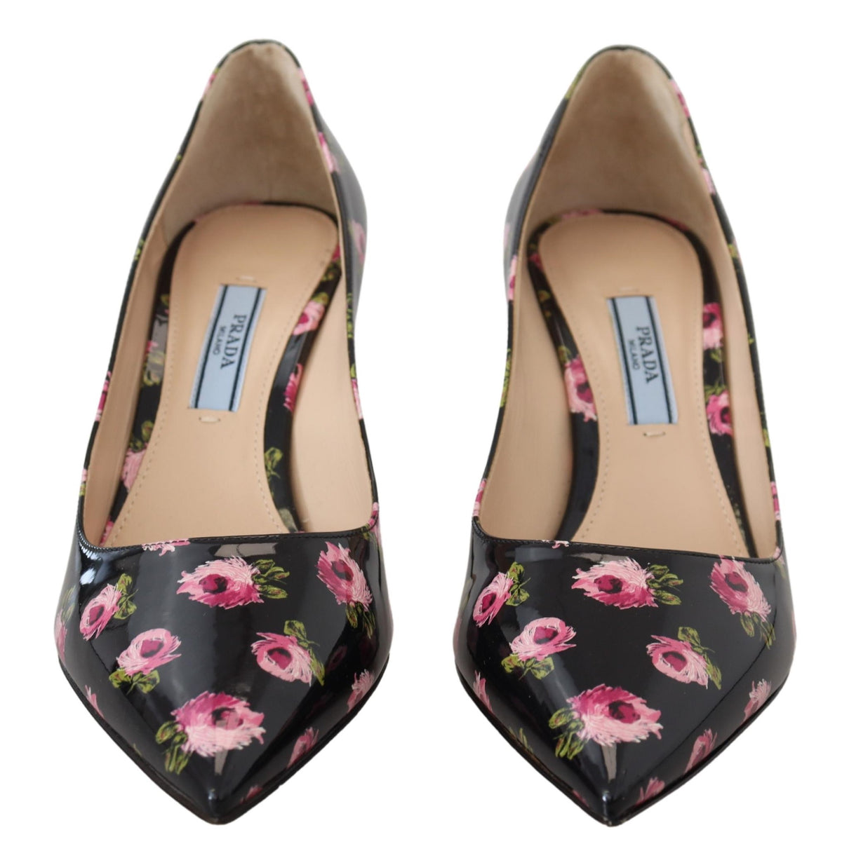 Prada Black Leather Floral Heels Pumps - Timeless Luxury Footwear
