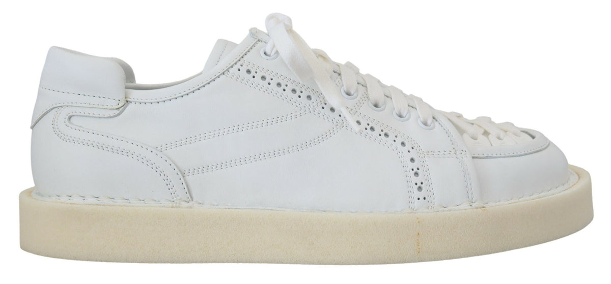 Elevate your style with Dolce & Gabbana's White Leather Low Top Oxford Sneakers, crafted in Italy from premium leather for unmatched elegance and comfort.