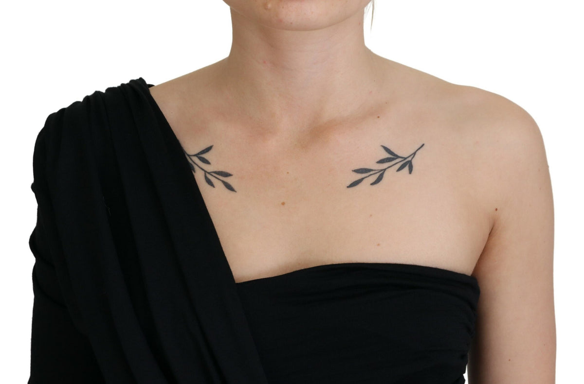 Dolce & Gabbana Black One Shoulder Wool Midi Dress - Timeless Elegance