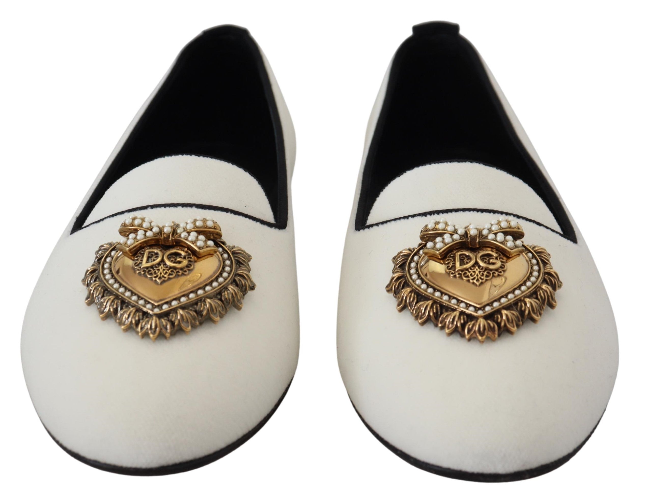 Dolce & Gabbana White Velvet Slip Ons - Timeless Luxury Footwear