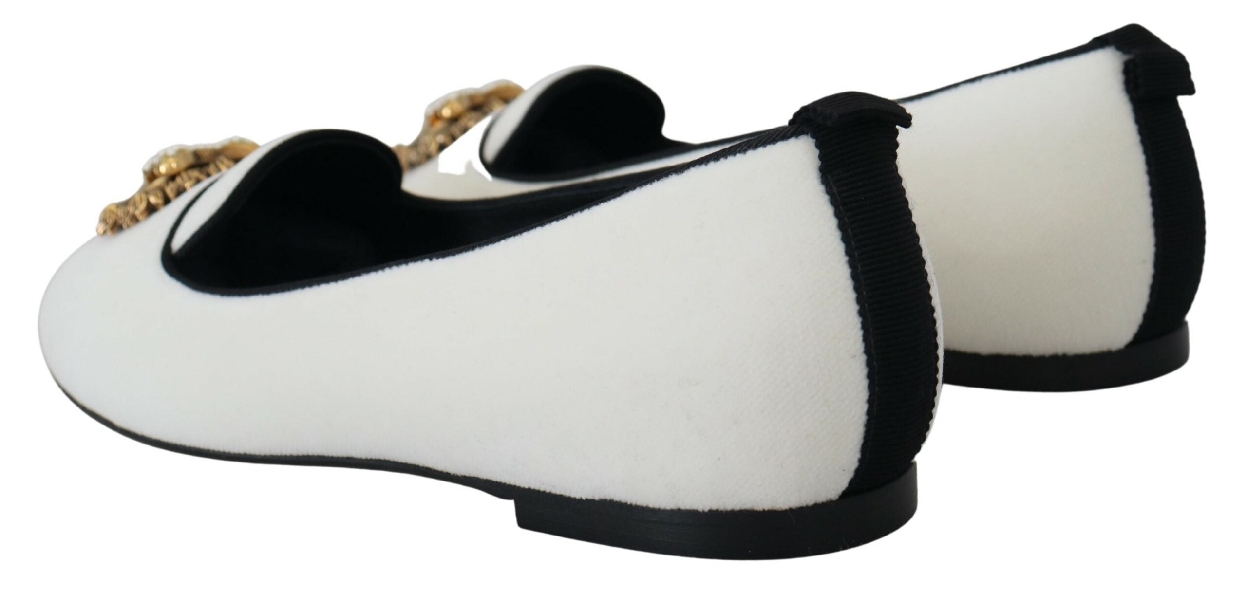 Dolce & Gabbana White Velvet Slip Ons - Luxe Elegance Redefined