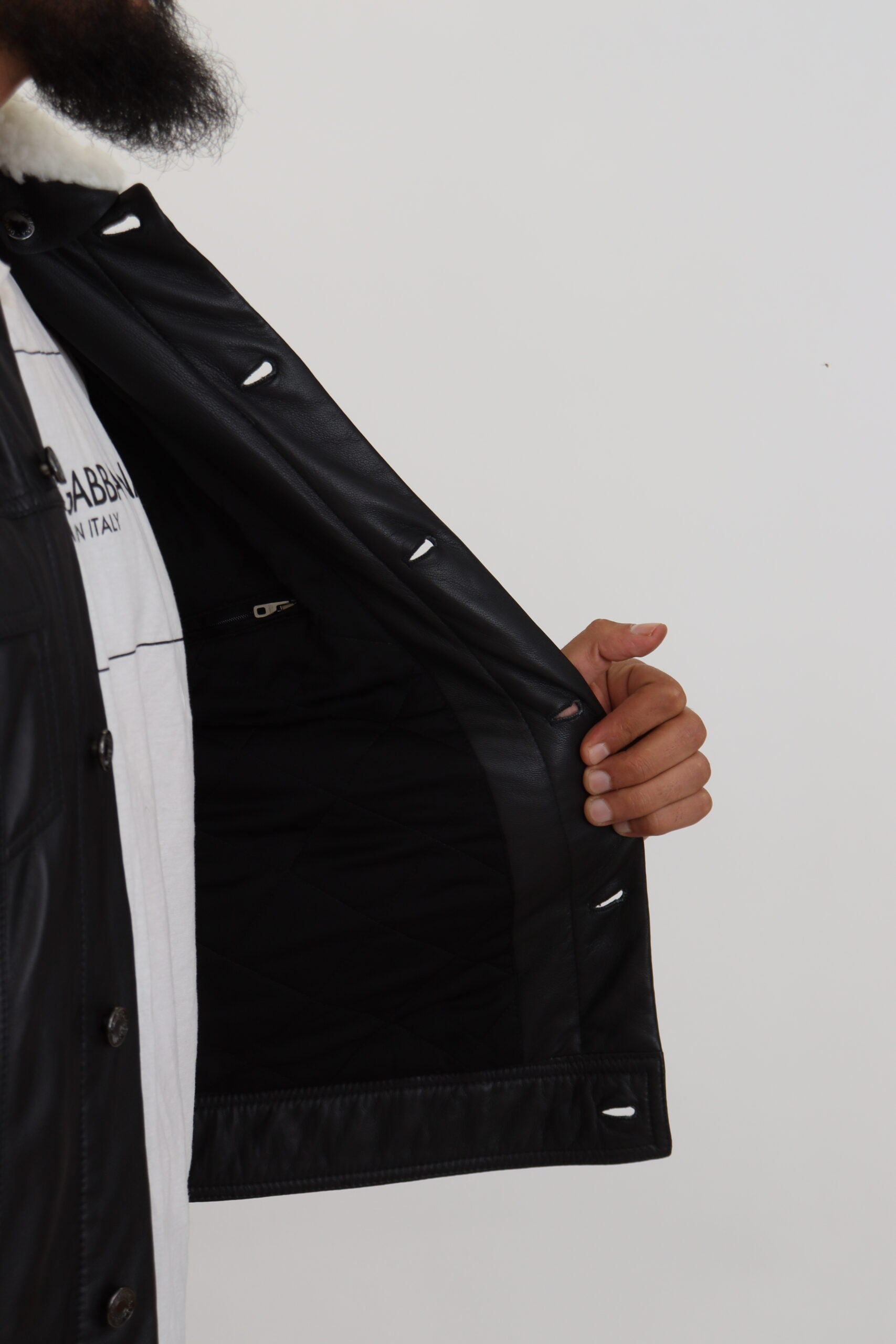 Dolce & Gabbana Black Lamb Leather Collared Men Coat Jacket