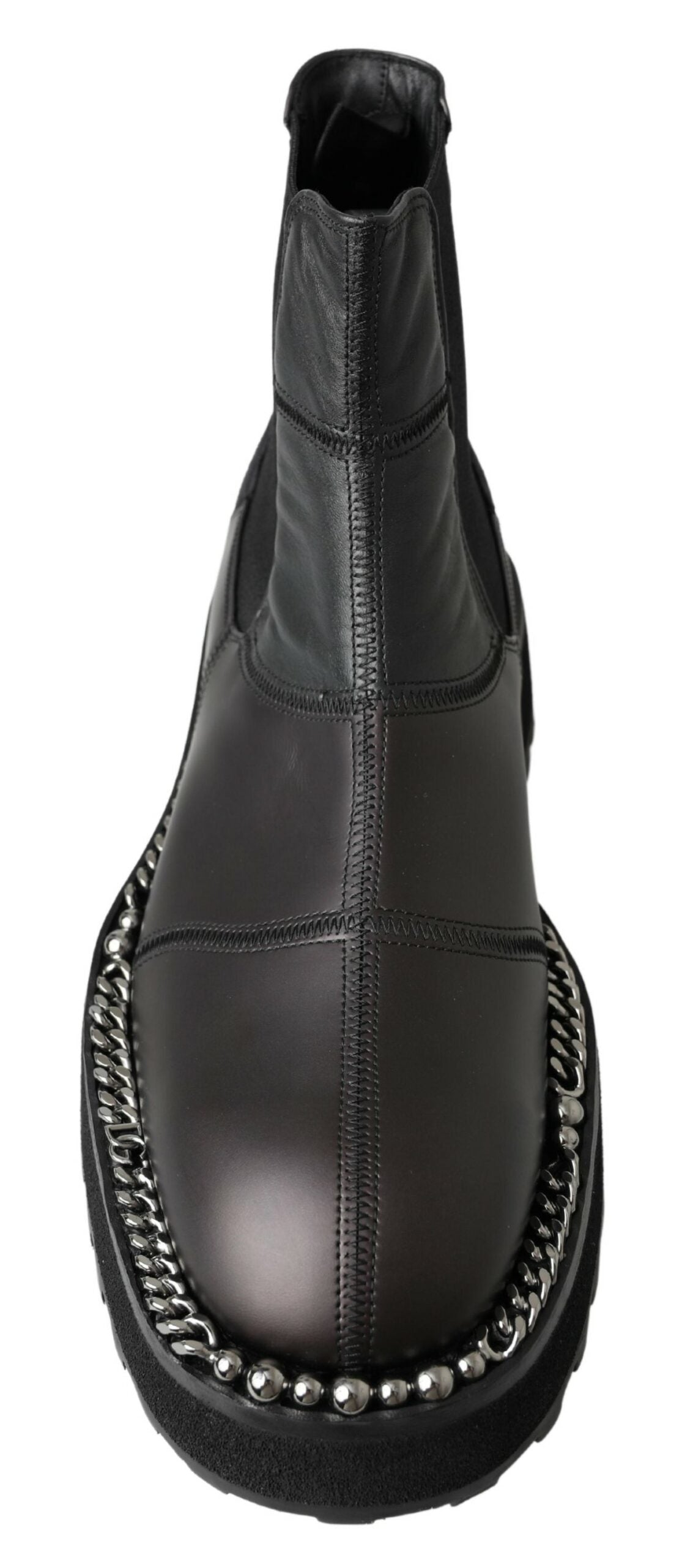 Step into sophistication with Dolce & Gabbana's Black Leather Slip on Stretch Boots, handcrafted in Italy from a luxurious blend, embodying timeless elegance and power.