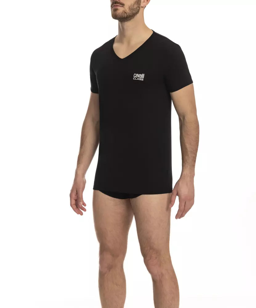 Elevate your wardrobe with the Cavalli Class Black Cotton Men T-Shirt, a masterpiece of exquisite craftsmanship and tailored elegance, perfect for any occasion.