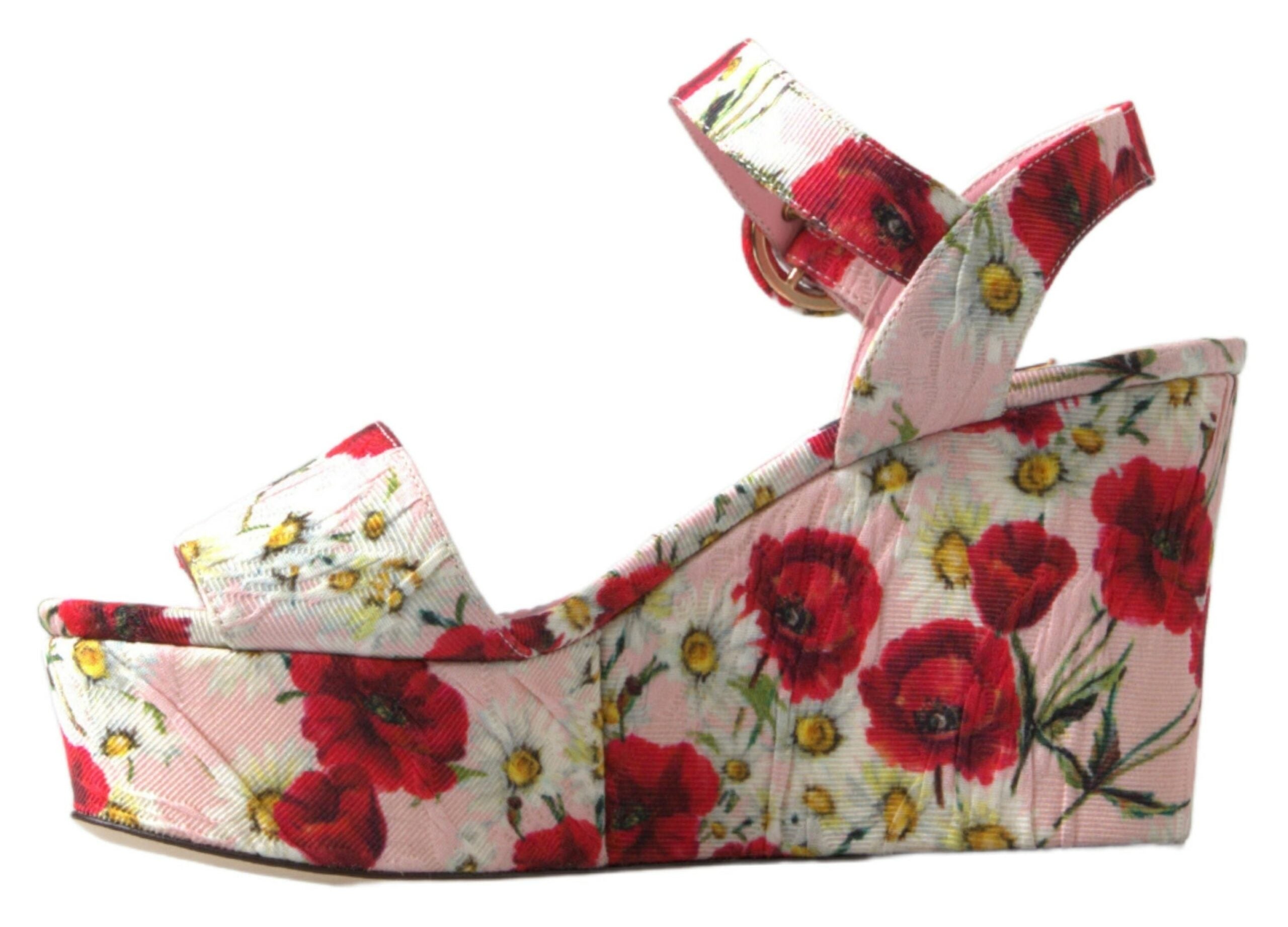 Indulge in the exquisite Dolce & Gabbana Multicolor Floral Print Wedges, where artisanal craftsmanship meets luxurious comfort for timeless elegance in every step.