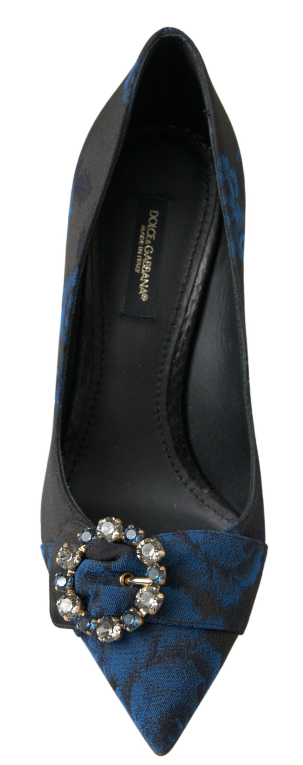Indulge in the exquisite Dolce & Gabbana Blue Floral Ayers Crystal Pumps, where artisanal craftsmanship meets luxurious materials for an unforgettable statement of elegance.
