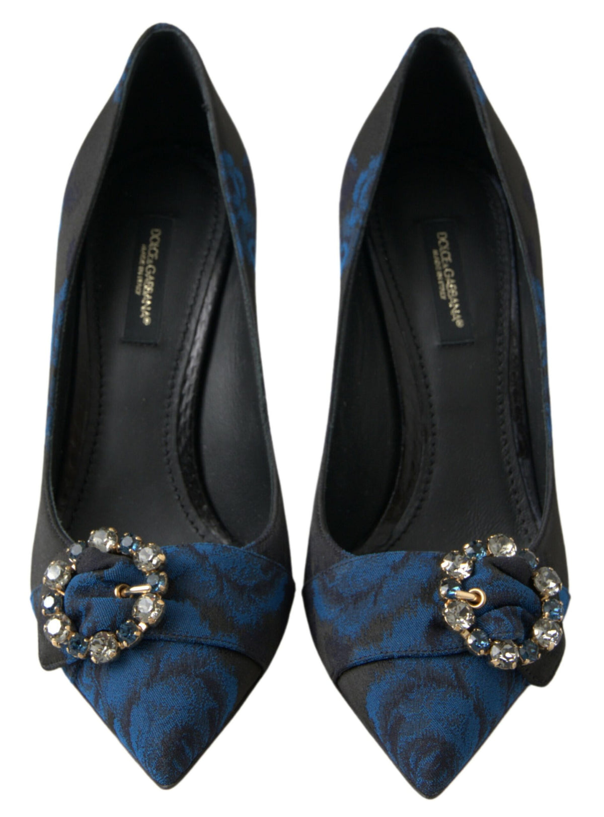 Indulge in the exquisite Dolce & Gabbana Blue Floral Ayers Crystal Pumps, where artisanal craftsmanship meets luxurious materials for a statement of elegance and allure.