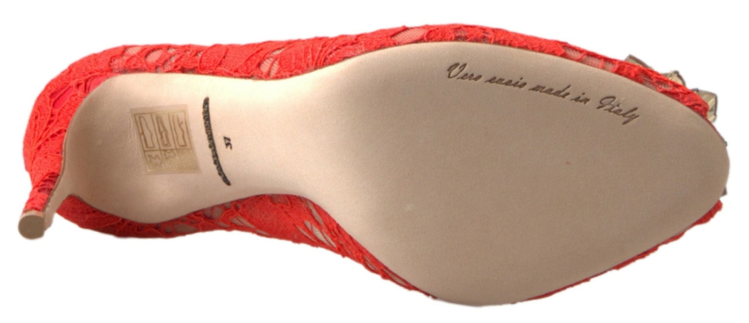 Dolce & Gabbana Red Taormina Lace Crystal Heels Pumps