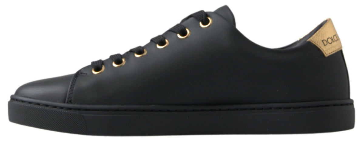 Dolce & Gabbana Black Gold Leather Classic Sneakers - Luxury Redefined