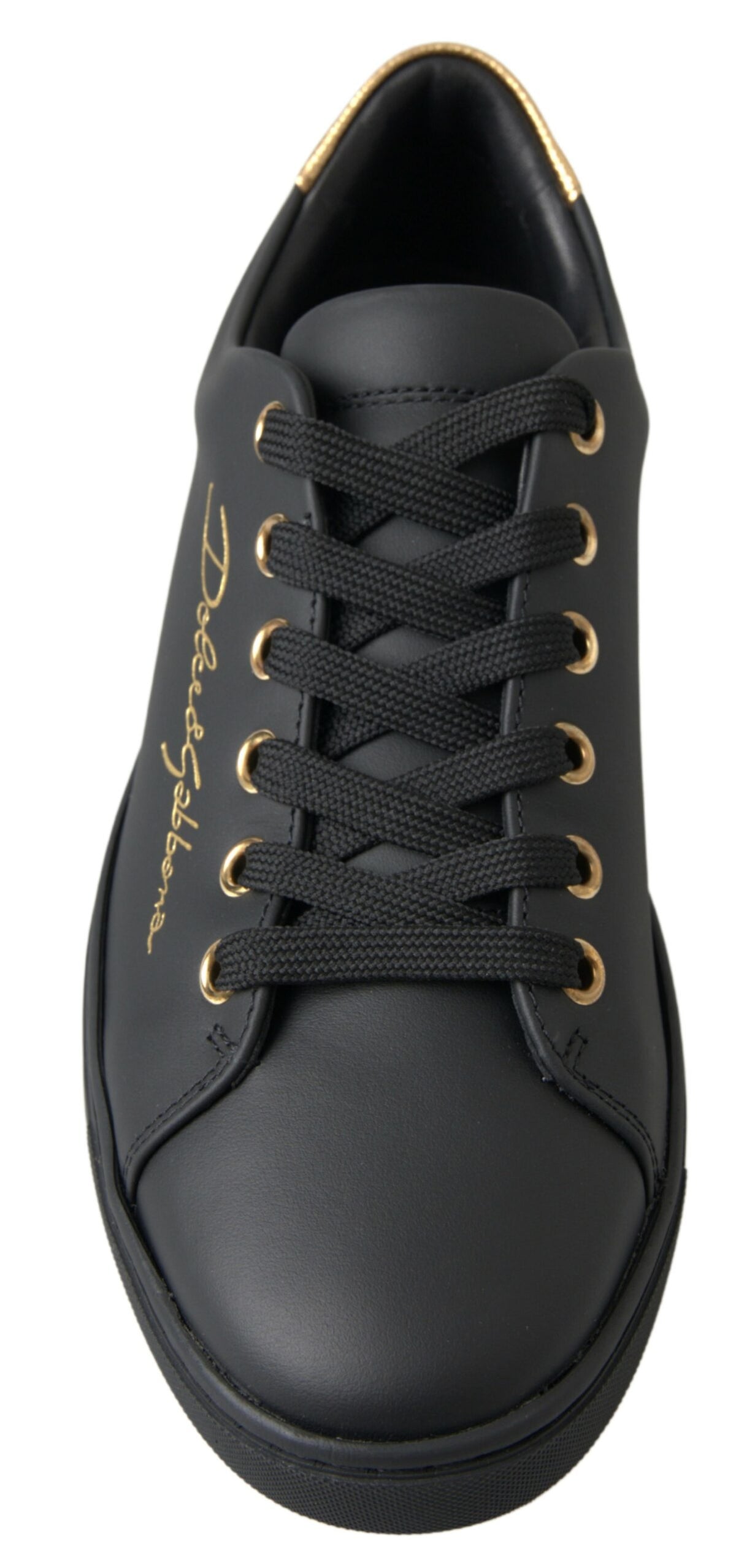 Dolce & Gabbana Black Gold Leather Classic Sneakers - Luxury Redefined