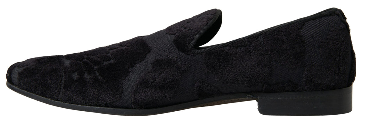 Indulge in the exquisite Dolce & Gabbana Black Brocade Loafers, where artisanal elegance meets luxurious craftsmanship, perfect for the discerning connoisseur.