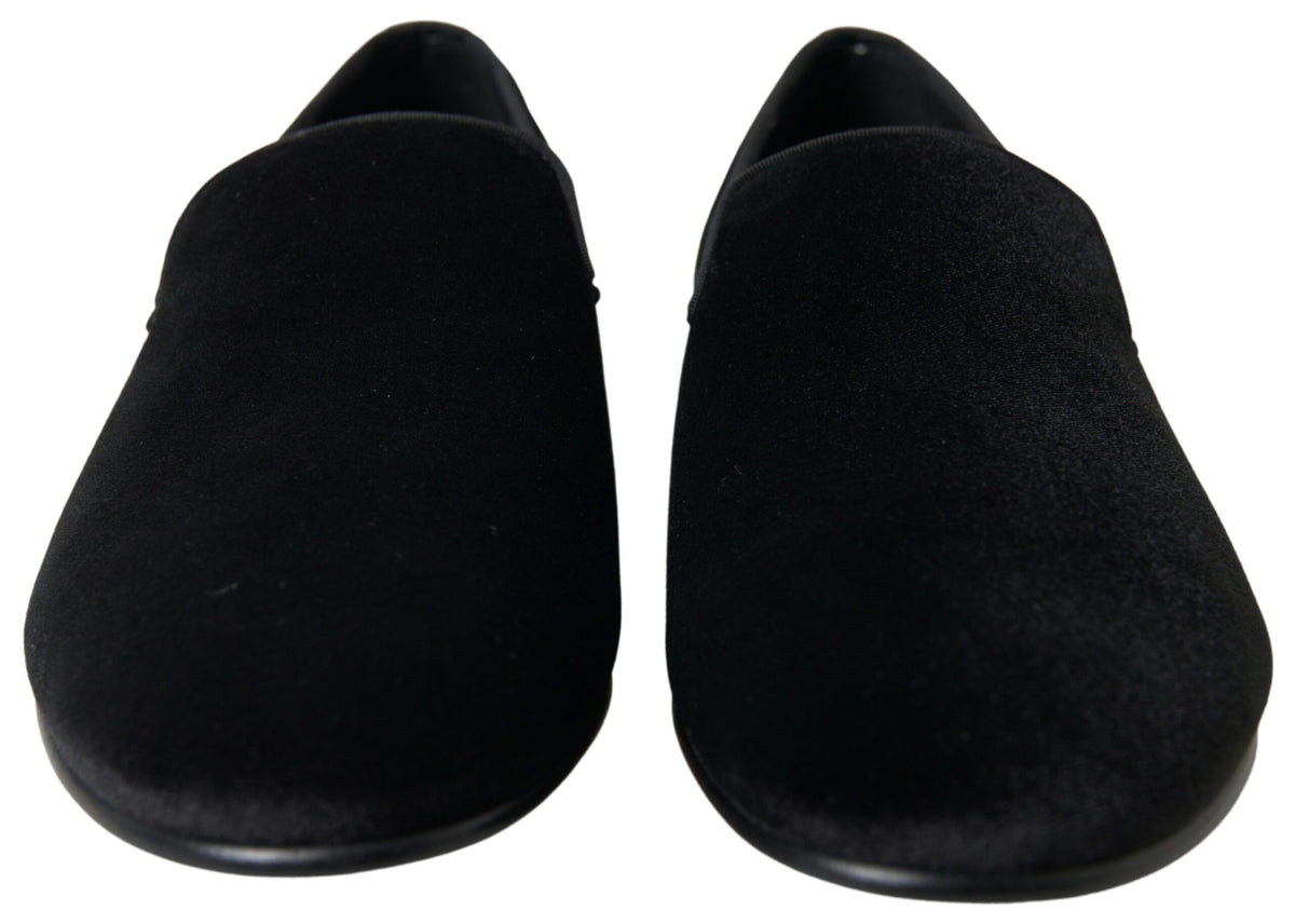 Experience the allure of Dolce & Gabbana Black Velvet Loafers, where exquisite craftsmanship meets timeless elegance, perfect for commanding attention at any occasion.
