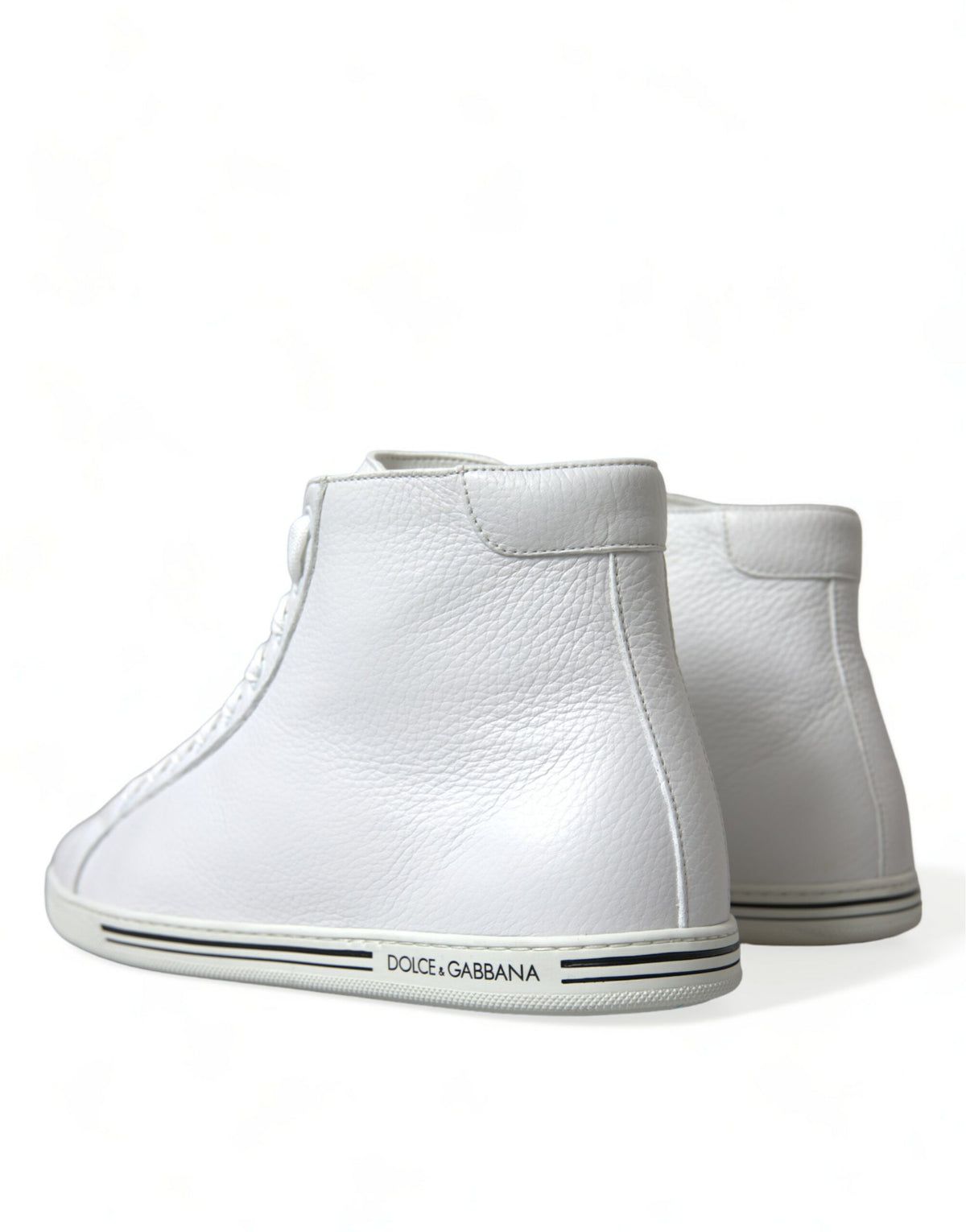 Elevate your style with Dolce & Gabbana's White Saint Tropez High Top Sneakers, crafted from premium leather, embodying luxury and sophistication for the discerning individual.