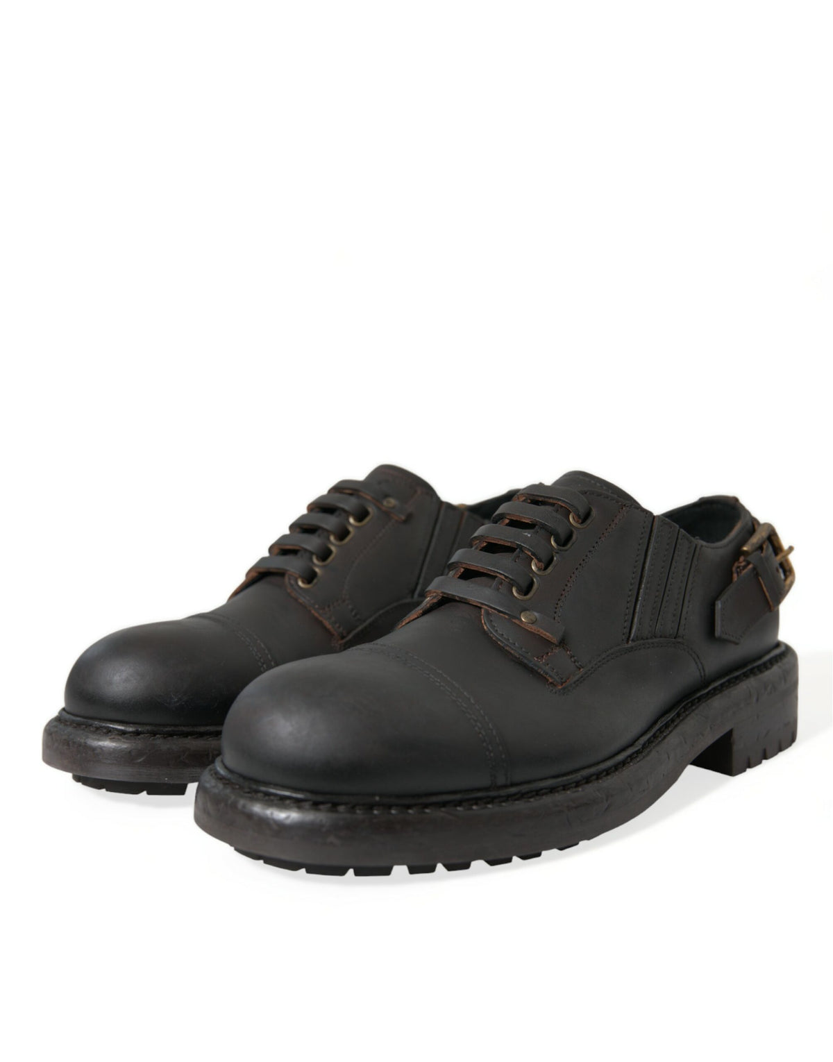 Indulge in the exquisite Dolce & Gabbana Brown Leather Lace Up Derby Men Dress Shoes, crafted from premium leather for timeless elegance and unmatched sophistication.