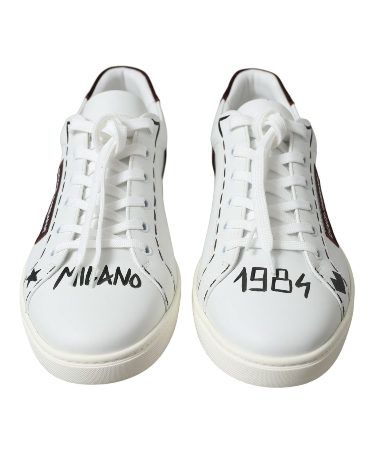 Indulge in the exquisite Dolce & Gabbana White Bordeaux Leather Logo Low Top Sneakers, where premium calf leather meets timeless elegance, perfect for every sophisticated occasion.