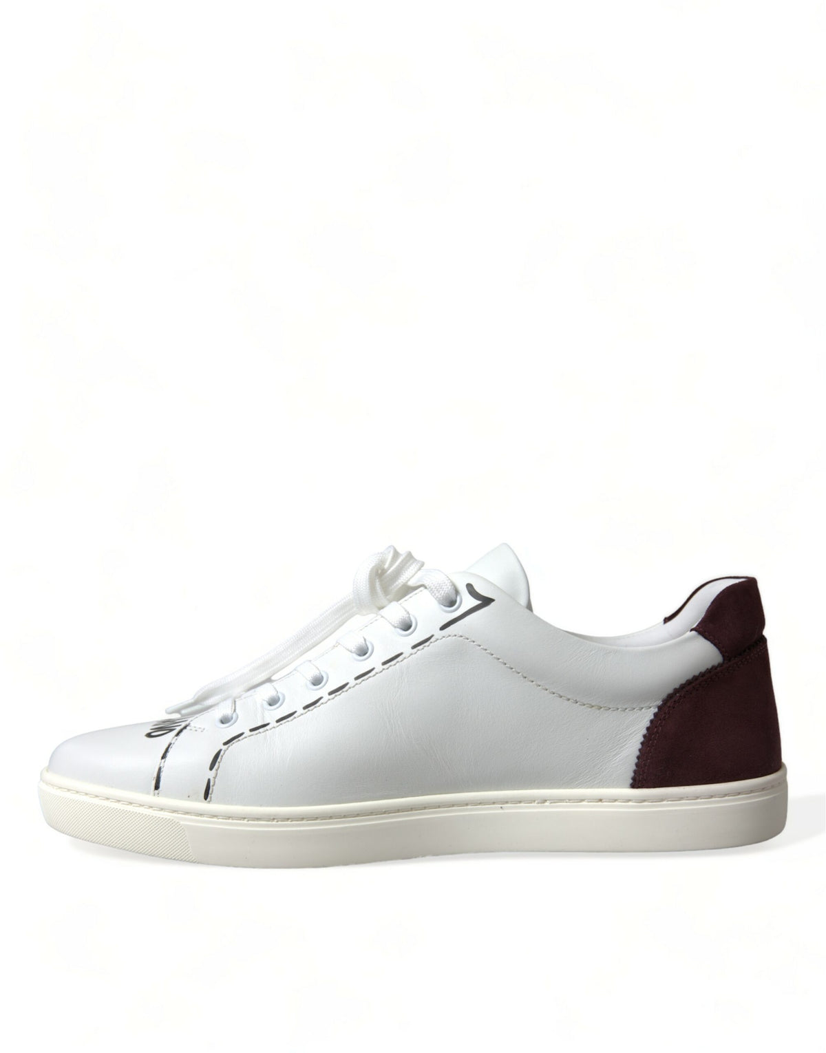 Indulge in the exquisite Dolce & Gabbana White Bordeaux Leather Logo Low Top Sneakers, where luxurious calf leather meets timeless elegance, perfect for the discerning individual.