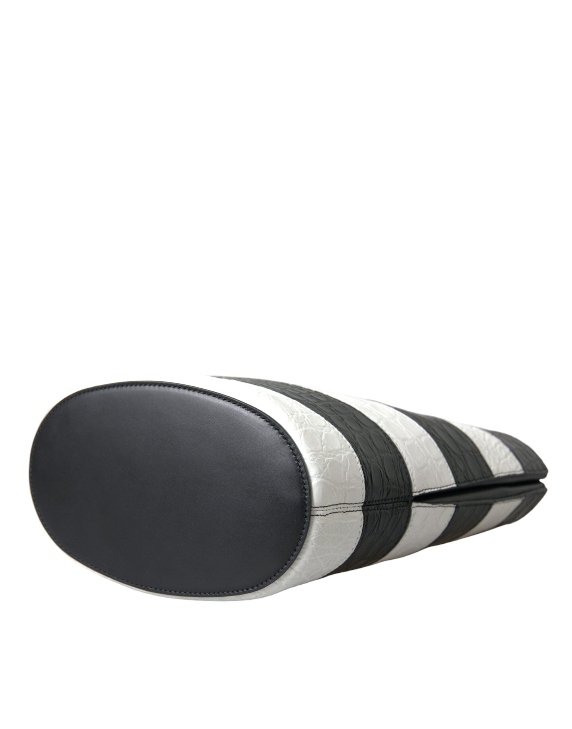 Balenciaga Black White Striped Exotic Skin Leather Maxi Bucket Tote Bag