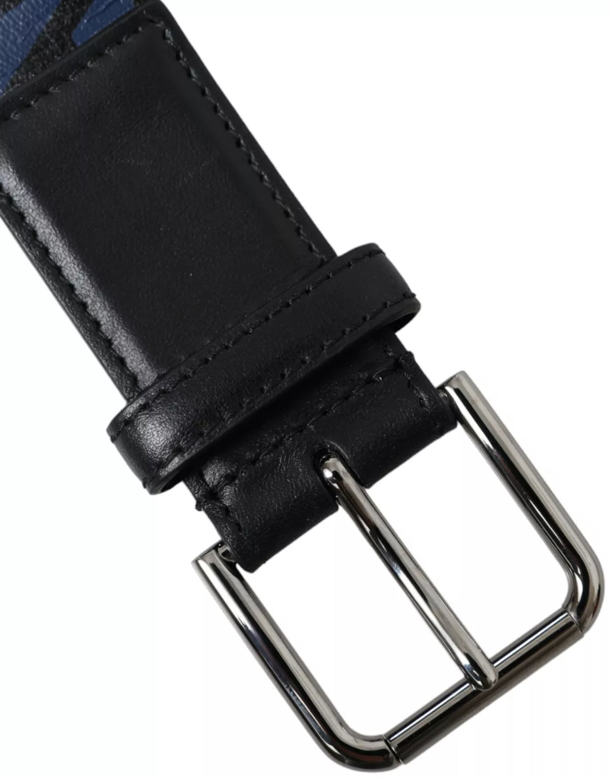 Dolce & Gabbana Exquisite Black Blue Logo Metal Buckle Belt