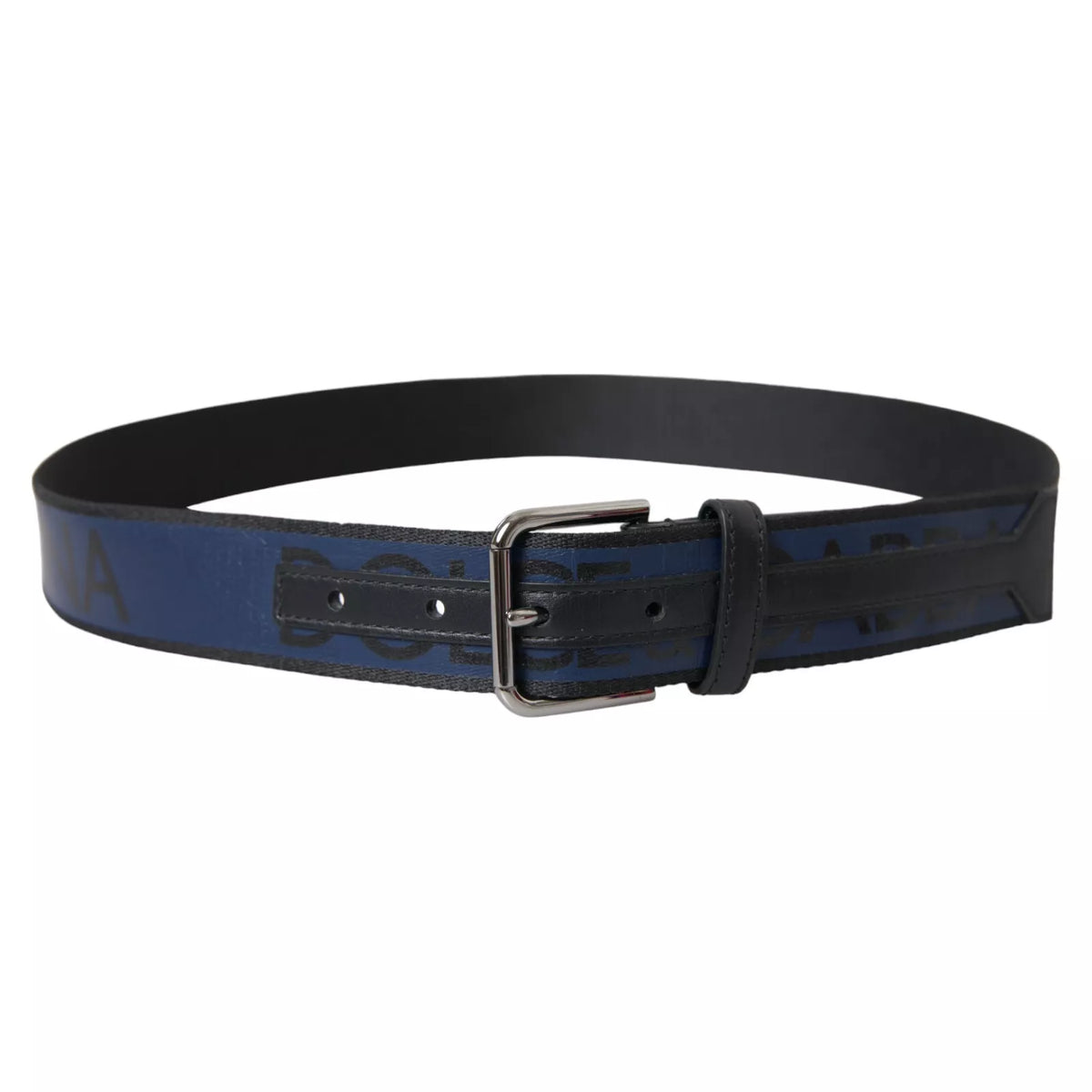 Dolce & Gabbana Exquisite Black Blue Logo Metal Buckle Belt