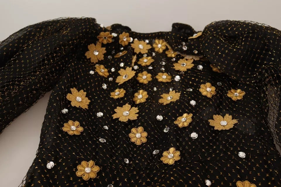 Experience the allure of the Dolce & Gabbana Black Crystal Floral Maxi Ball Gown, a masterpiece of silk and crystal that embodies timeless elegance and sophistication for unforgettable evenings.