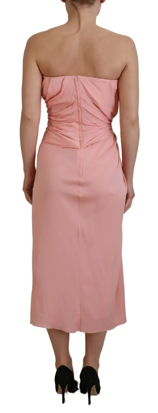 Dolce & Gabbana Pink Silk Strapless Midi Dress - Luxury Elegance