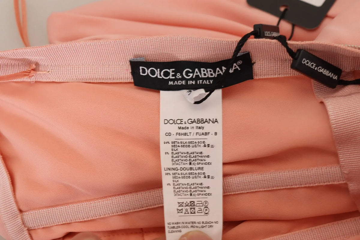 Dolce & Gabbana Pink Silk Strapless Midi Dress for Elegance