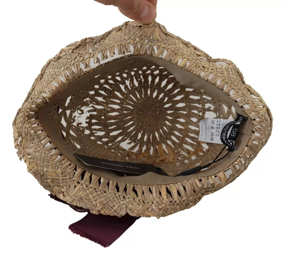 Indulge in the exquisite Dolce & Gabbana Brown Ribbon Floral Embellished Straw Hat, a handcrafted masterpiece that elevates your elegance for any occasion.