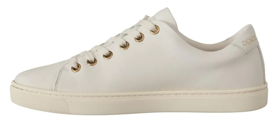 Dolce & Gabbana White Leather Gold Red Heart Sneakers - Couture