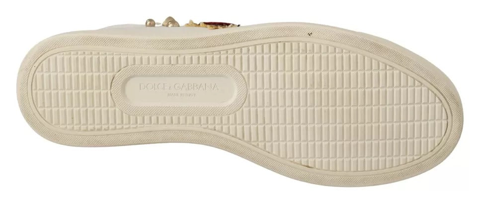 Dolce & Gabbana White Leather Gold Red Heart Sneakers - Couture