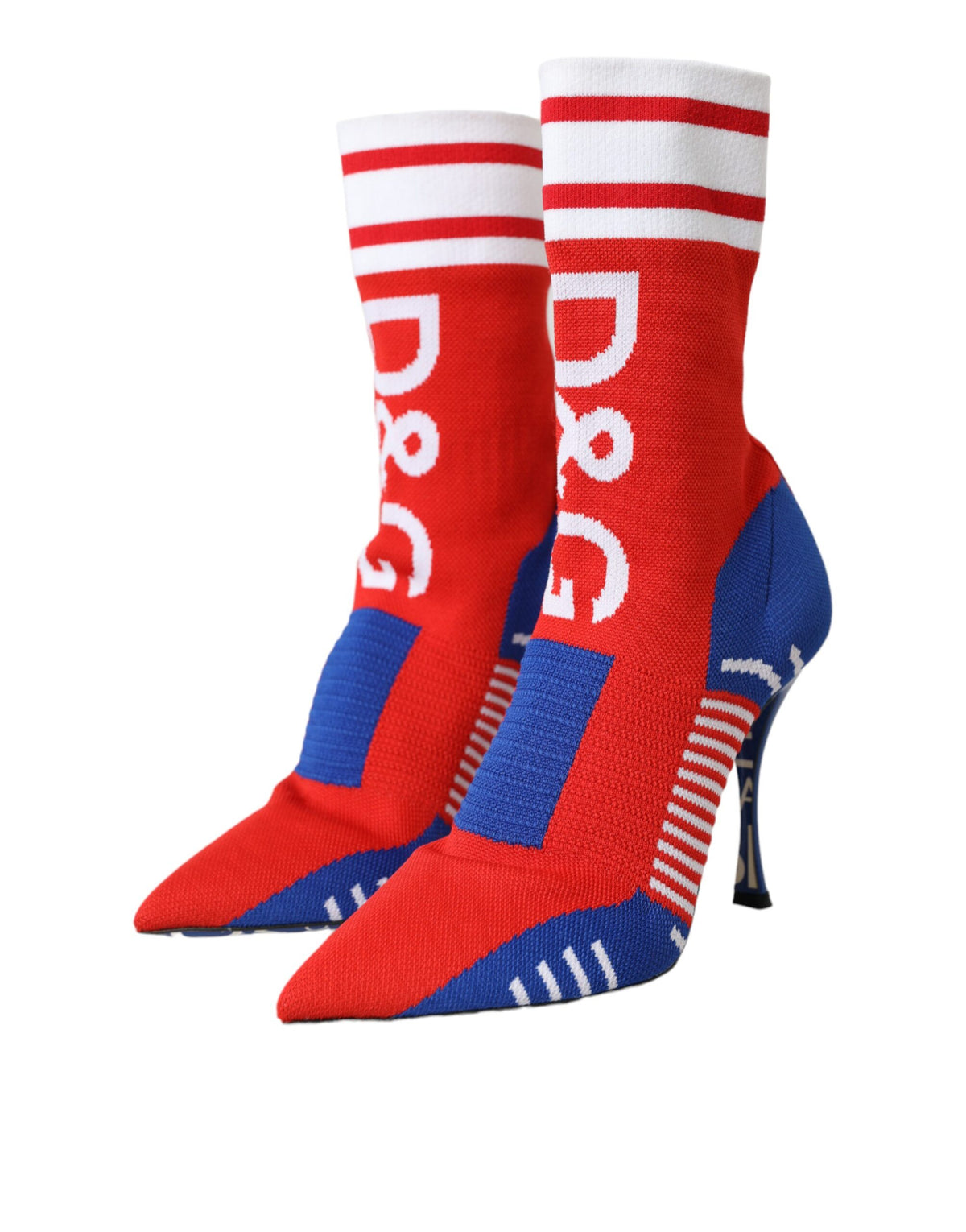 Step into the world of Dolce & Gabbana with these Red Blue Stretch Sock Style Ankle Boots, where exquisite Italian craftsmanship meets luxurious design, perfect for the discerning fashion connoisseur.