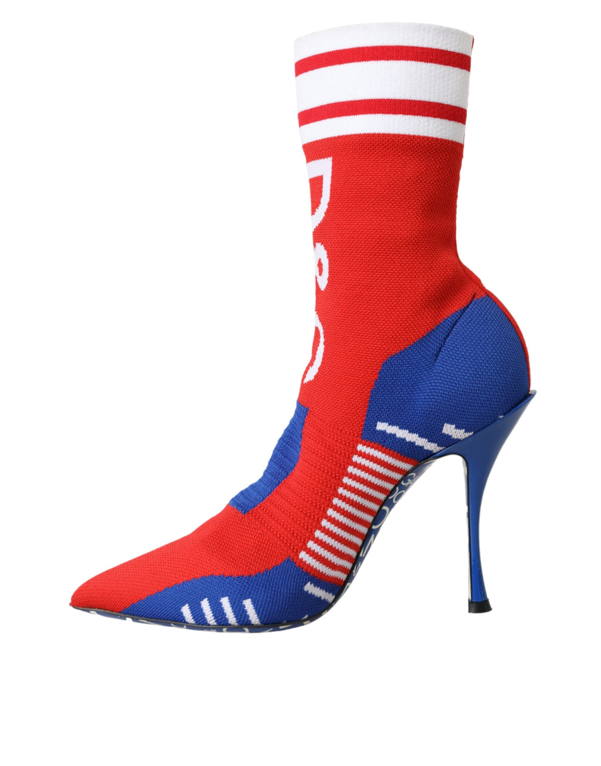 Indulge in the exquisite Dolce & Gabbana Red Blue Stretch Sock Style Ankle Boots, where luxurious materials meet Italian craftsmanship, elevating your style with timeless elegance.