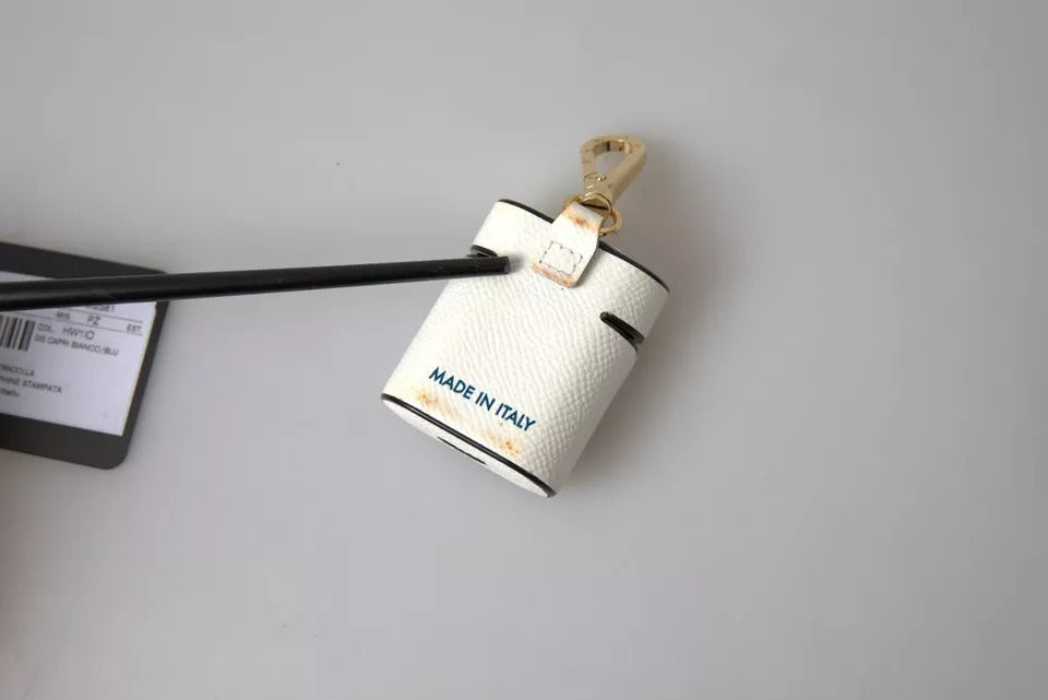 Indulge in the exquisite Dolce & Gabbana White Blue Calf Leather Airpods Case, a blend of luxurious craftsmanship and iconic design, perfect for the discerning individual.