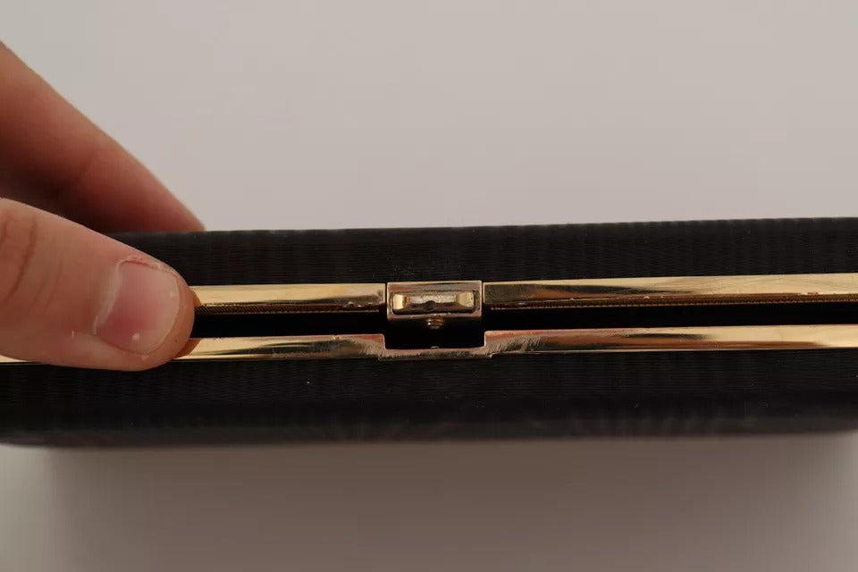 Dolce & Gabbana Black Silk Gold Frame Clutch - Timeless Elegance