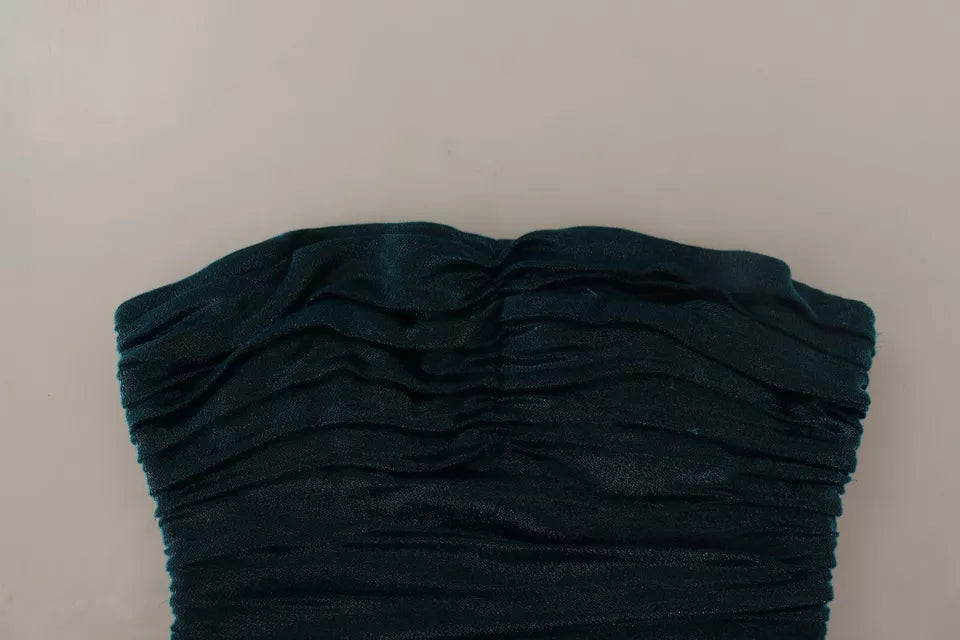 Dolce & Gabbana Turquoise Bustier Bodice Draped Midi Dress