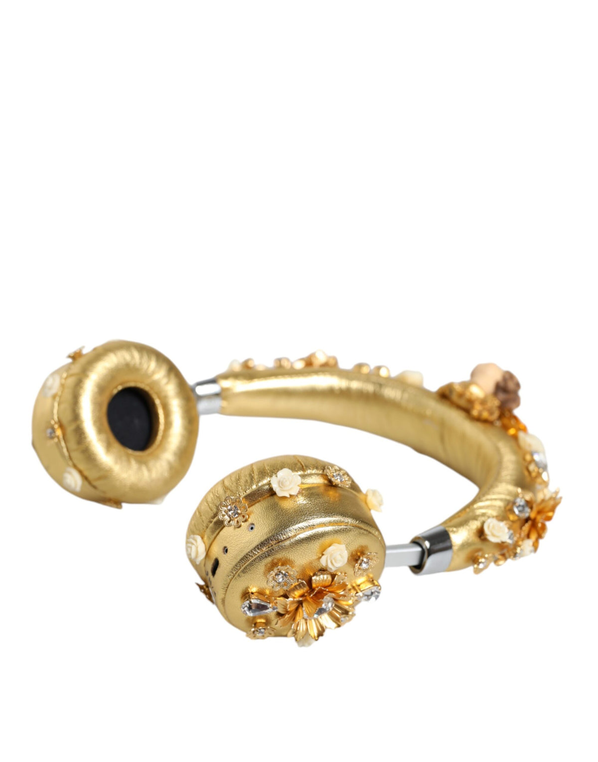 Dolce & Gabbana Gold Leather Floral Crystal Headset Elegance