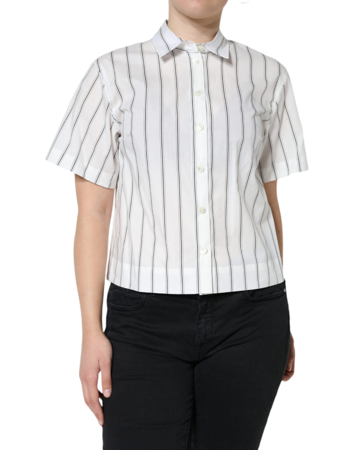 Discover the Dolce & Gabbana White Striped Collared Short Sleeve Polo Top, a masterpiece of Italian craftsmanship in luxurious cotton, perfect for the discerning individual.