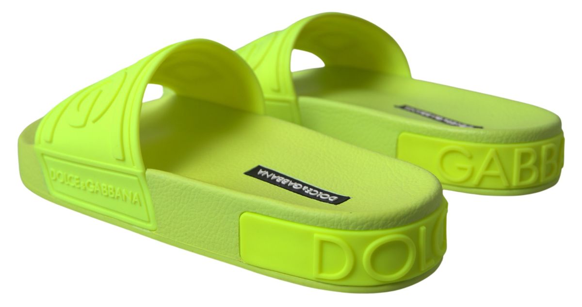 Dolce & Gabbana Elegant Yellow Green Slide Sandals - DEA STILOSA MILANO