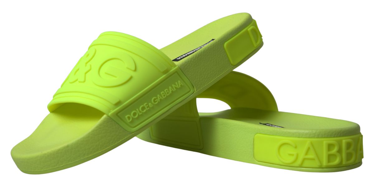Dolce & Gabbana Elegant Yellow Green Slide Sandals - DEA STILOSA MILANO
