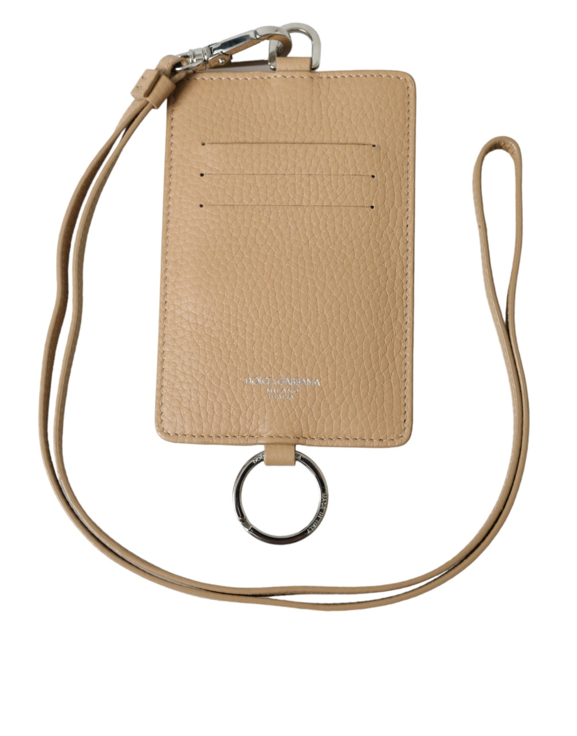 Dolce & Gabbana Beige Calf Leather Lanyard Logo Card Holder Wallet - DEA STILOSA MILANO