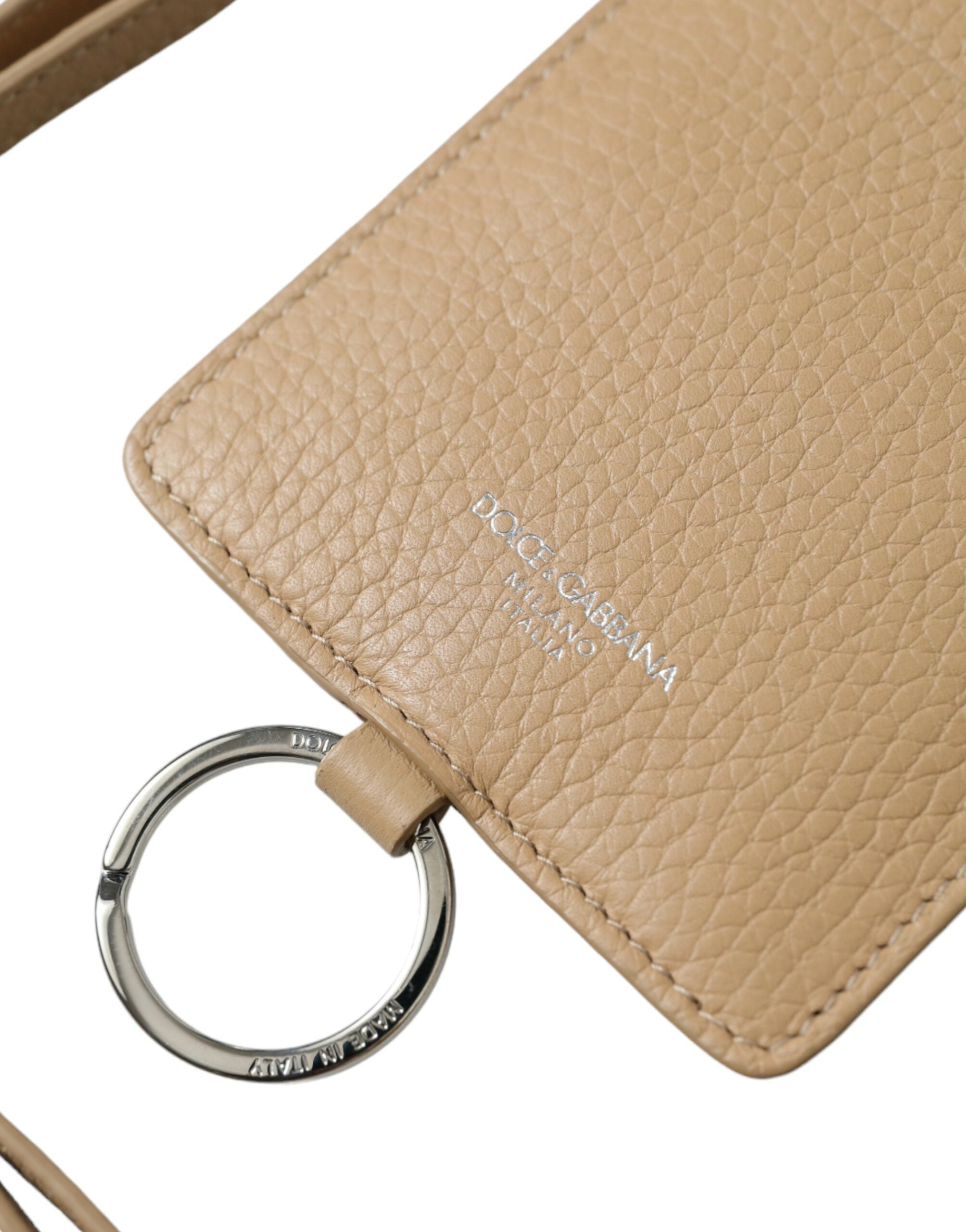 Dolce & Gabbana Beige Calf Leather Lanyard Logo Card Holder Wallet - DEA STILOSA MILANO