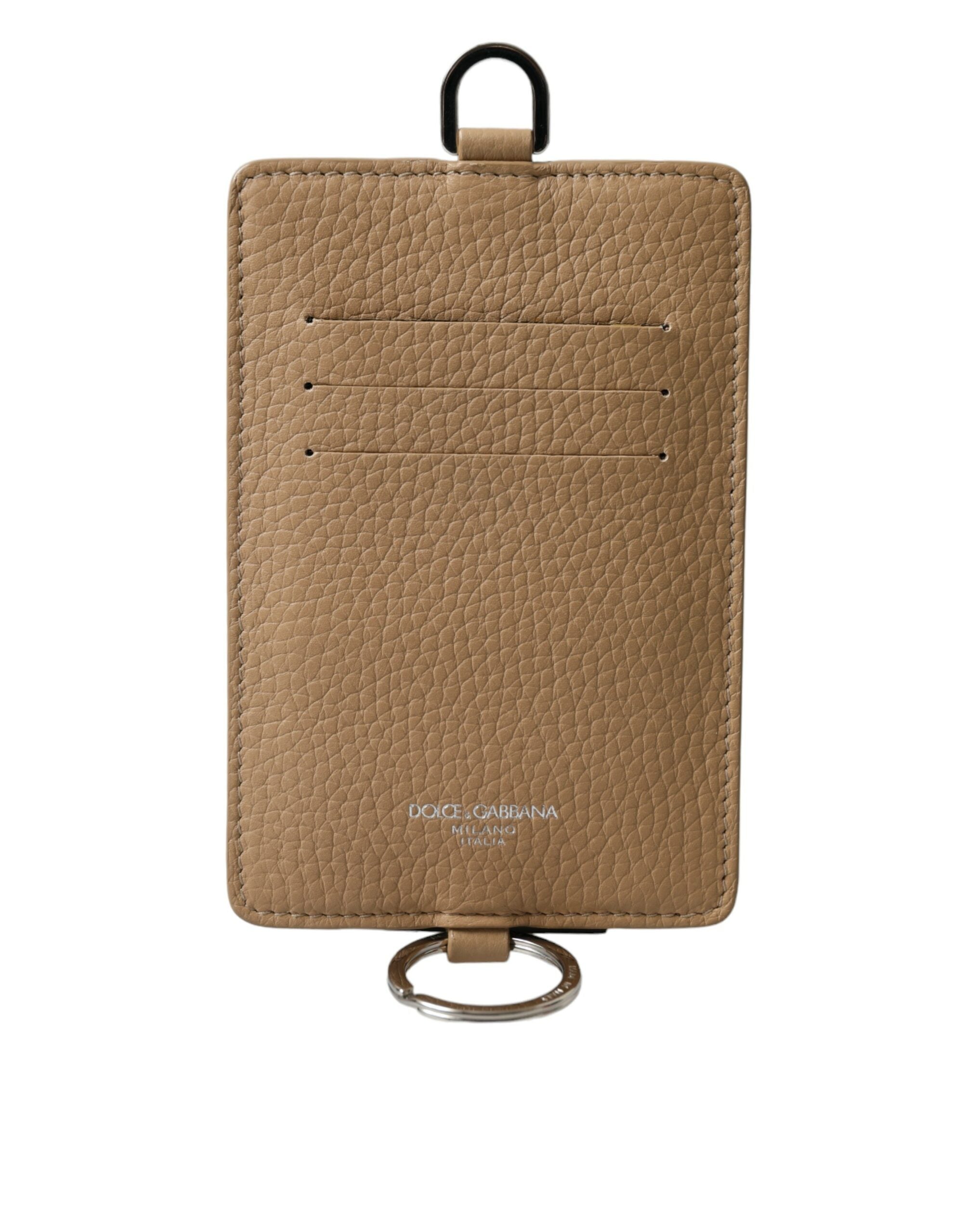 Dolce & Gabbana Beige Calf Leather Lanyard Logo Card Holder Wallet - DEA STILOSA MILANO
