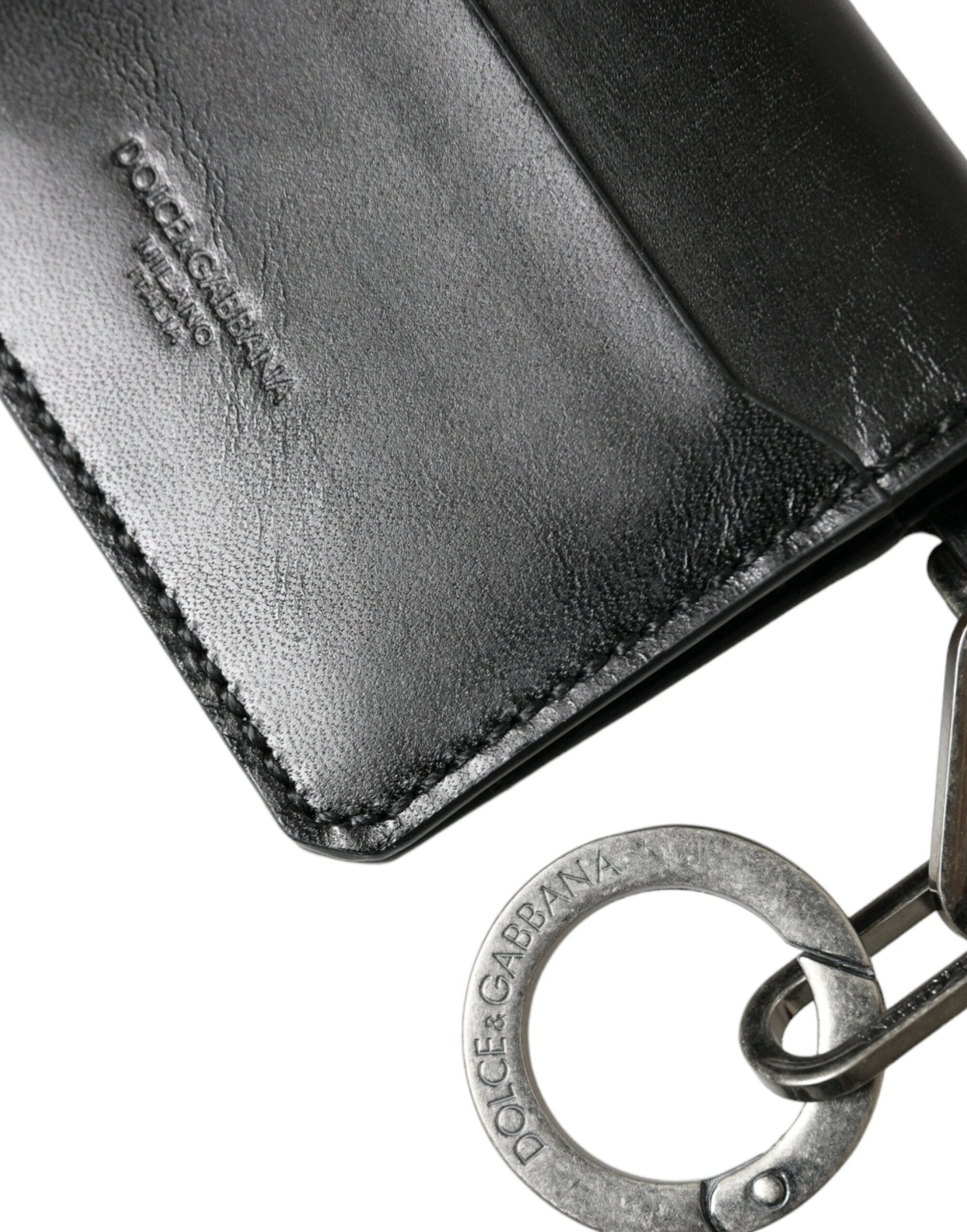 Dolce & Gabbana Black Leather Bifold Logo Card Holder Keyring Wallet - DEA STILOSA MILANO