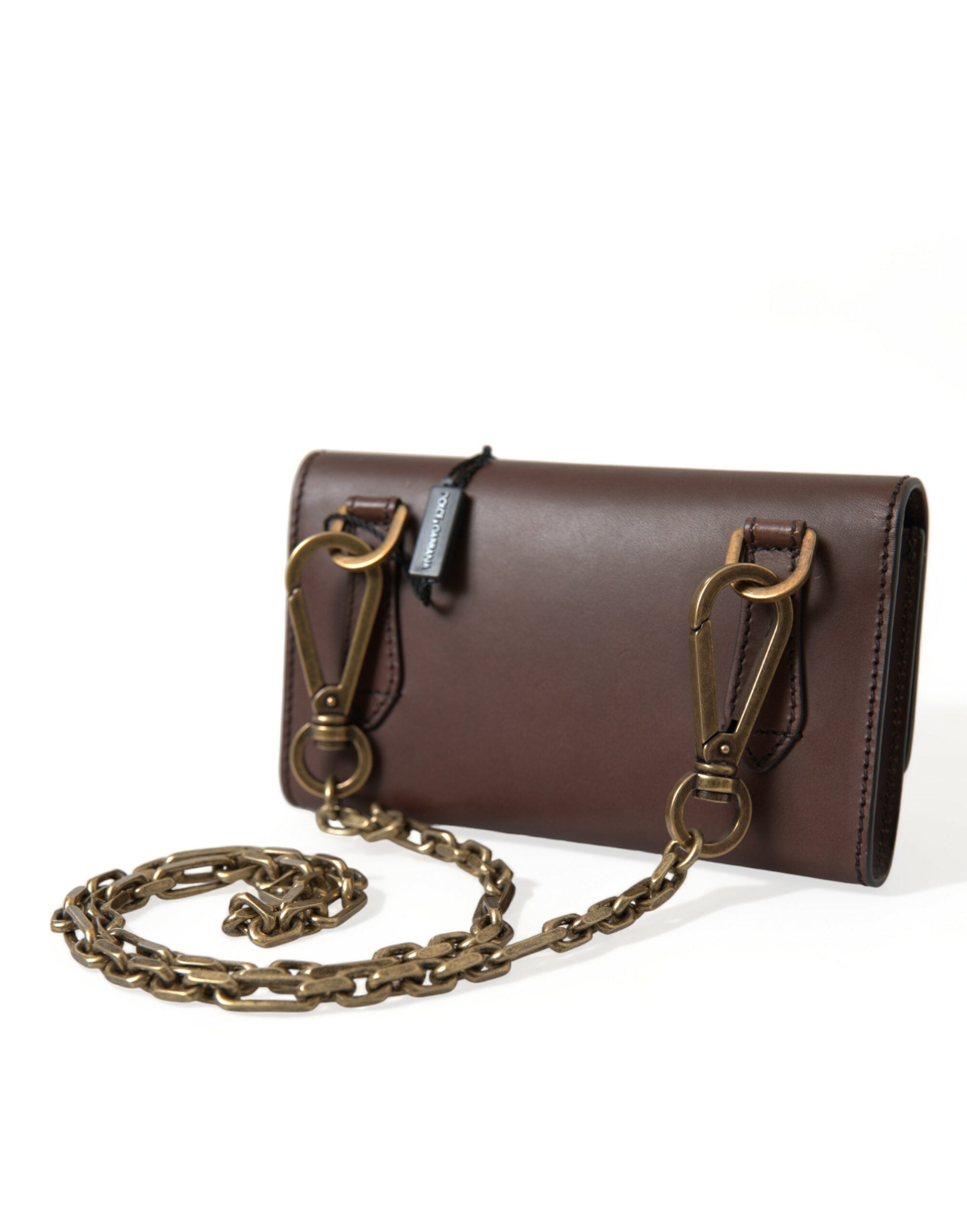 Dolce & Gabbana Brown Calf Leather Logo Embossed Shoulder Bags - DEA STILOSA MILANO